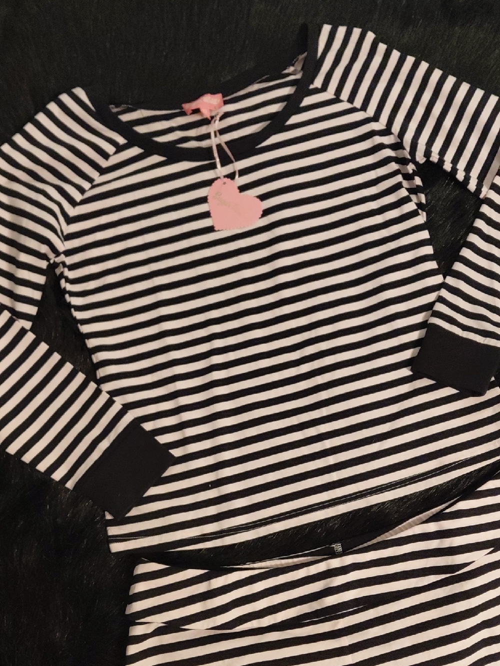 DOLLSKILL Sugar Thrillz 1X Black and PINK Striped LONG SLEEVE TEE/SHORTS